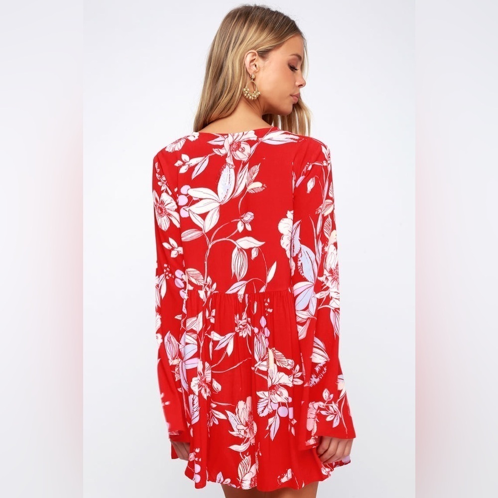 Free People Bella Red Floral Print Tunic - Picture 2 of 11